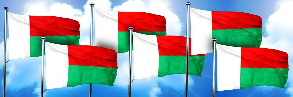 Madagascar flags, 3D rendering, on a cloud background Stock Illustration