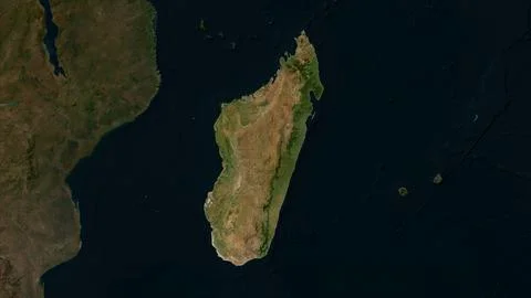 Madagascar highlighted on a low resolution satellite map Stock Illustration