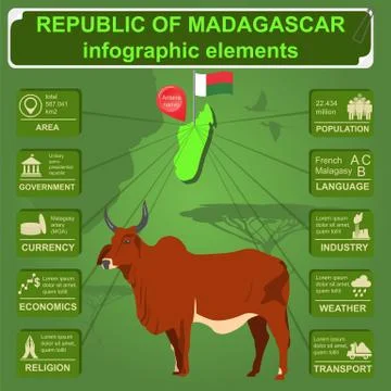 Madagascar infographics, statistical data, sights. Madagascar national symbol Stock Illustration