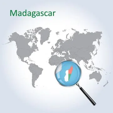 Madagascar Magnified Map and Flag, Madagascar Enlargement Maps, Vector Art Stock Illustration
