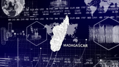Madagascar Map Animation Loop | Growth, GDP, Oil Economy &amp; Development Insights Stock Footage 331564160