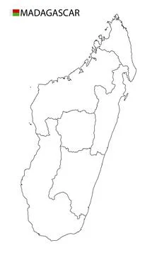 Madagascar map, black and white detailed outline regions of the country. Stock Illustration