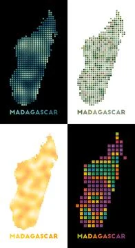Madagascar map. Collection of map of Madagascar in dotted style. Borders of.. Stock Illustration