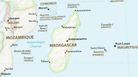 Madagascar on a Map with Defocus (4K) Stock Footage 102686355