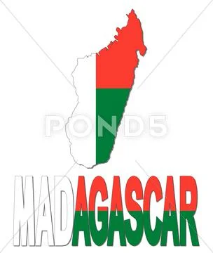Madagascar map flag and text illustration Stock Illustration