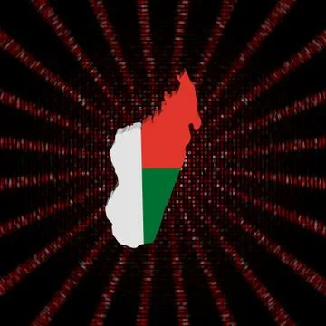 Madagascar map flag on red hex code burst illustration 库存插图