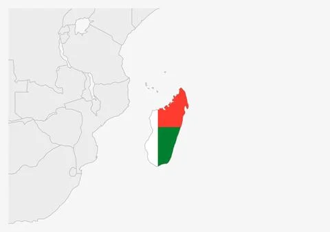 Madagascar map highlighted in Madagascar flag colors Stock Illustration