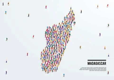 Madagascar Map. Large group of people form to create a shape of Madagascar Map. Stock Illustration