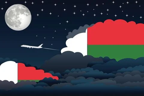 Madagascar Night Clouds Airplane Vector Illustration Stock Illustration