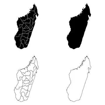 Madagascar Outline and Solid Fill Map Set. Stock Illustration