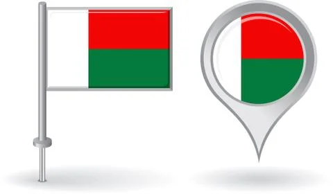 Madagascar pin icon and map pointer flag. Vector Stock Illustration