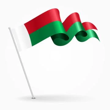 Madagascar pin wavy flag. Vector illustration Stock Illustration