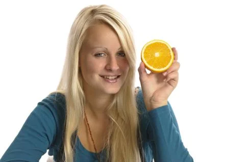 Mädchen mit Orange Stock Photos