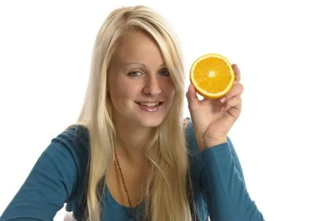 Mädchen mit Orange Stock Photos