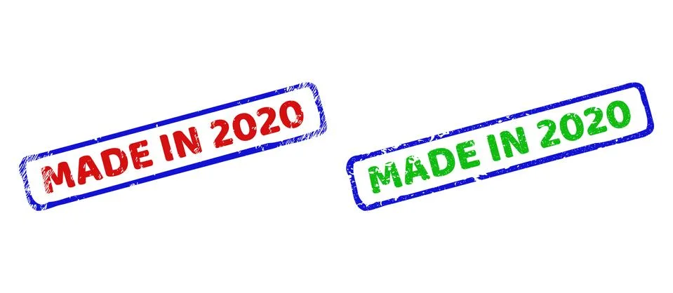 MADE IN 2020 Bicolor Rough Rectangle Seals with Scratched Textures Stock Illustration