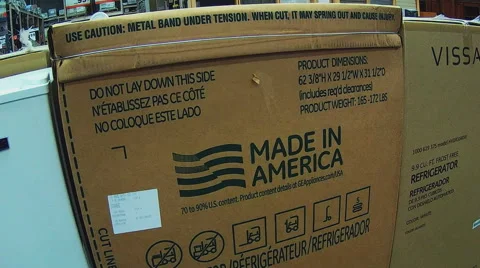 Made In America Designation On Printed Appliance Box Stock Footage