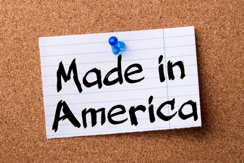 Made in America - teared note paper pinned on bulletin board Stock Photos