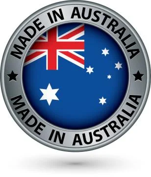 Made in Australia silver label with flag, vector illustration Illustrazione stock