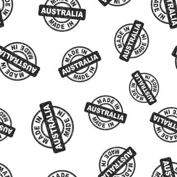 Made in Australia stamp seamless pattern background. Business flat vector ill Stock Illustration