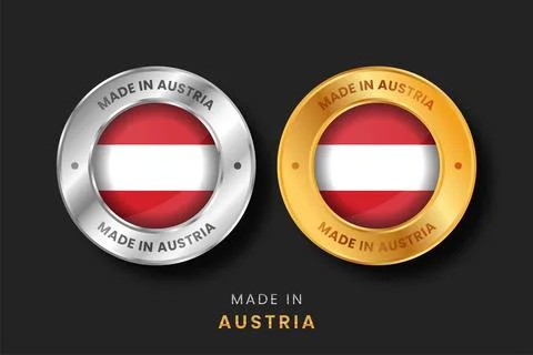 Made in Austria Gold and Silver Metallic Badge Set - Austrian Flag Label Or.. Illustrazione stock