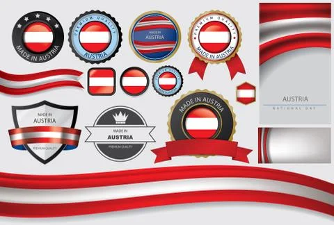Made in Austria Seal, Austrian Flag (Vector Art) Stock Illustration