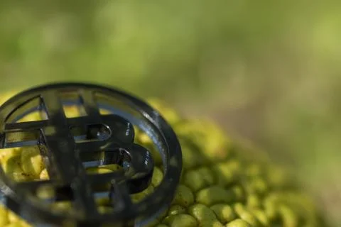 Made from black plastic custom bit coin in nature 库存照片