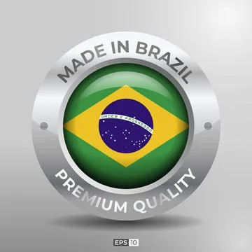 Made in Brazil Label, Logo, Stamp Round Flag of Nation with 3D Silver Stock Illustration