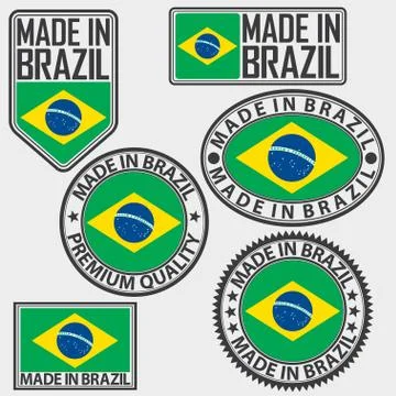 Made in Brazil label set with flag, vector illustration Stock Illustration