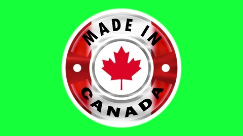 Made in Canada icon on green screen with waving national flag of Canada Stock Footage 314188199
