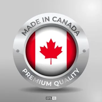 Made in Canada Label, Logo, Stamp Round Flag of Nation with 3D Silver Stock Illustration
