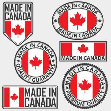 Made in Canada label set with flag, vector illustration Stock Illustration