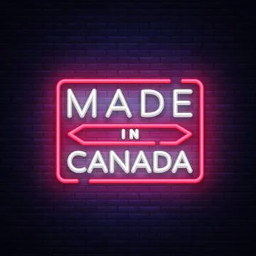 Made in Canada neon vector sign. Made in Canada symbol banner light, bright Stock Illustration
