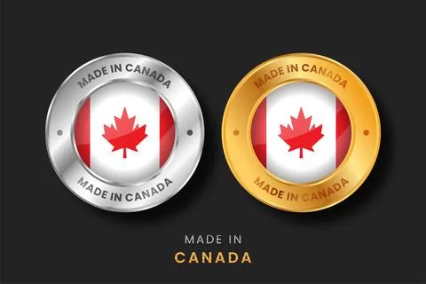 Made in Canada Premium Gold and Silver Badges - Canadian Flag Maple Leaf Me.. Stock Illustration