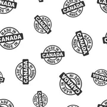 Made in Canada stamp seamless pattern background. Business flat vector illust Stock Illustration