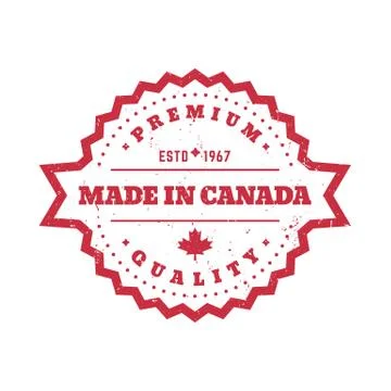 Made in Canada, vector badge, round label over white Illustrazione stock