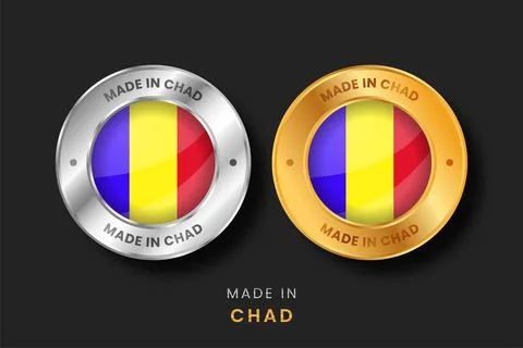 Made in Chad Flag Badge Set Gold and Silver Round Quality Seals for Interna.. Stock Illustration