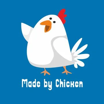 Made by chicken. Cute colored isolated chicken. Character in flat style logo Illustrazione stock