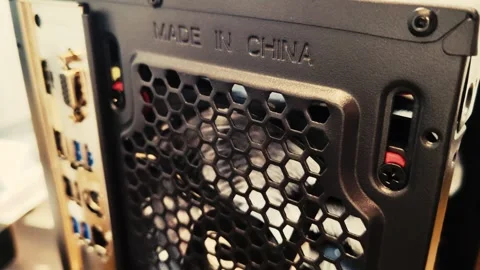 Made in China computer case with case fan cooler spinning inside gamer pc, cpu Stock Footage 302346990