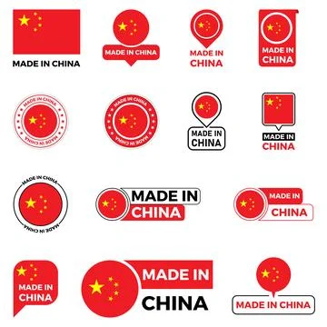 Made in China label, button - icon set Stock Illustration