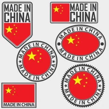 Made in China label set with flag, made in China sign set, vector illustratio Stock-Illustration