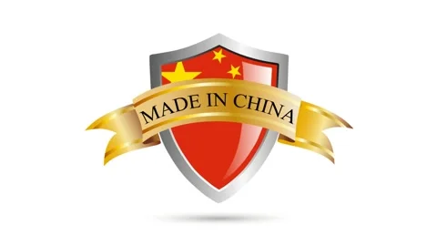 Made in China shield with flag and ribbon with text. 2D animation. Clip foota Stock Footage 139205418