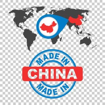 Made in China stamp. World map with red country. Vector emblem in flat style  Stock Illustration