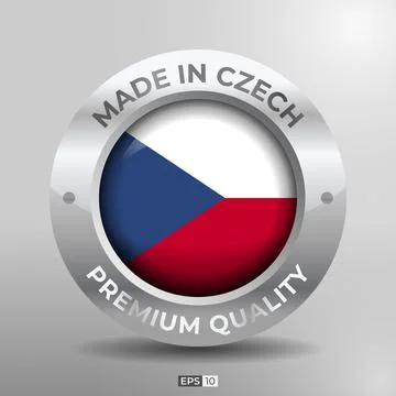 Made in Czech Label, Logo, Stamp Round Flag of Nation with 3D Silver Stock Illustration