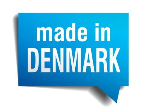 Made in denmark blue 3d realistic speech bubble isolated on white background Illustrazione stock