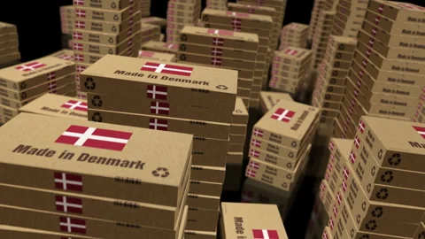 Made in Denmark box pack loop Stock Footage 340012033
