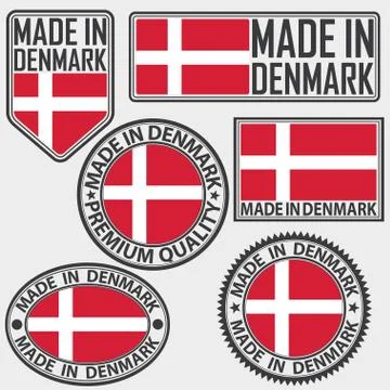 Made in Denmark label set with flag, made in Denmark, vector illustration Illustrazione stock
