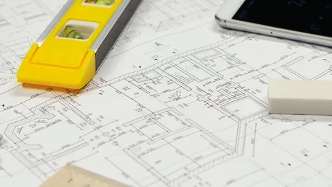 Made engineer corrects errors on the pencil drawing. Close up Stock Footage 73670378