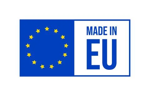 Made in EU icon. Export production symbol. Product created in European Union  Illustrazione stock