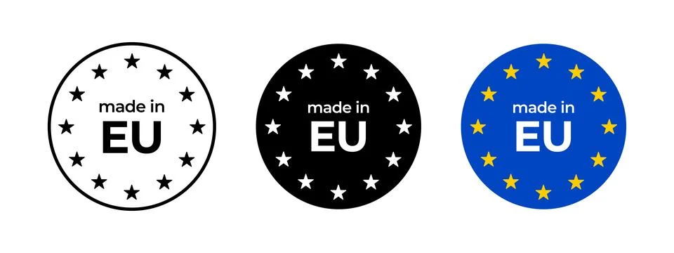 Made in EU label. EU quality icon. European Union product import badge. Mad.. Stock Illustration