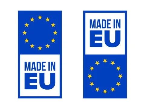 Made in EU quality certificate label with Europe flag stars. Vector made in E Stock Illustration